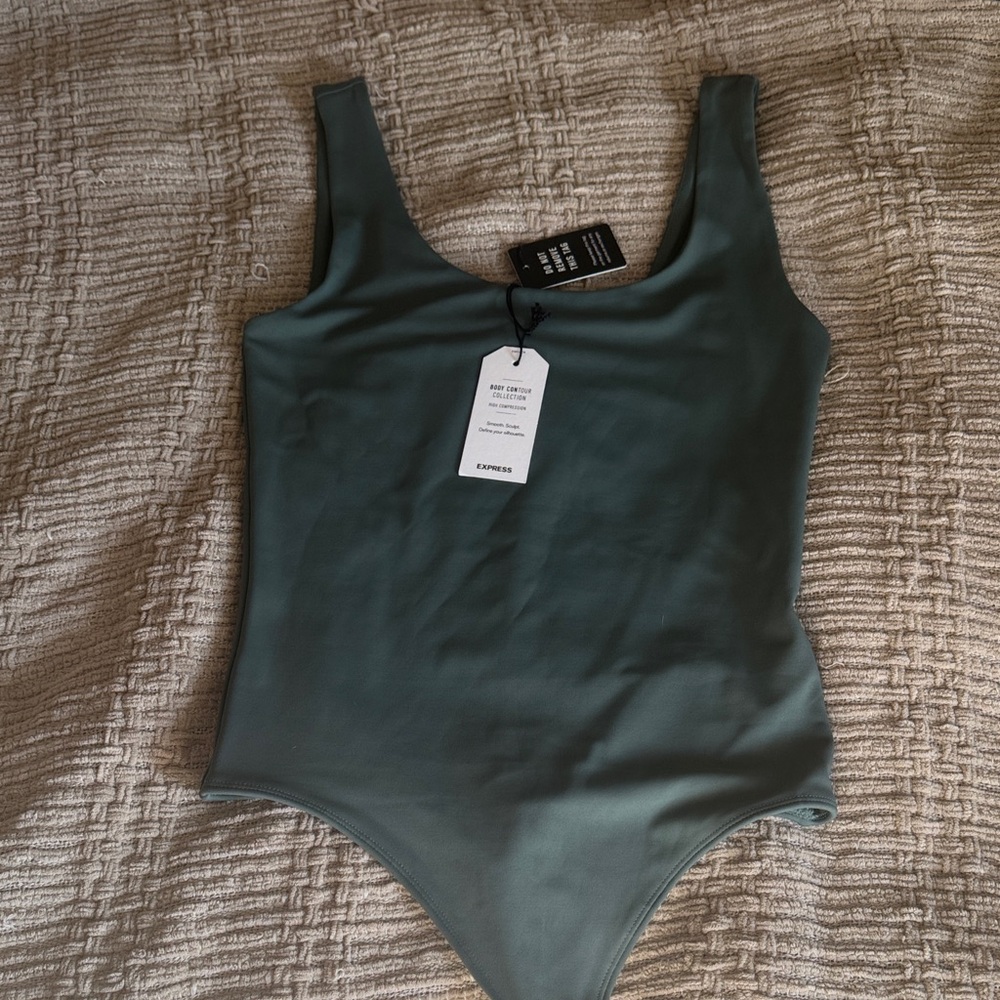 Express Olive Green body Contour High Compression Scoop Neck Bodysuit